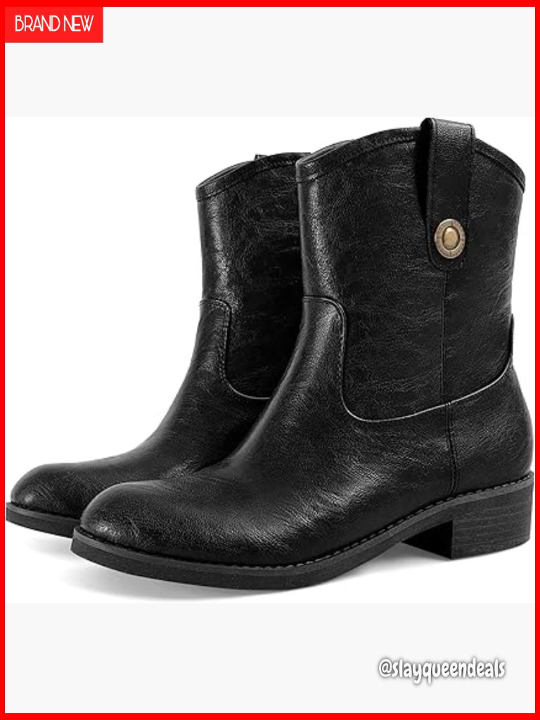 Leather Ankle Boots With Side Zip Flat Heel Round Toe Comfortable Casual